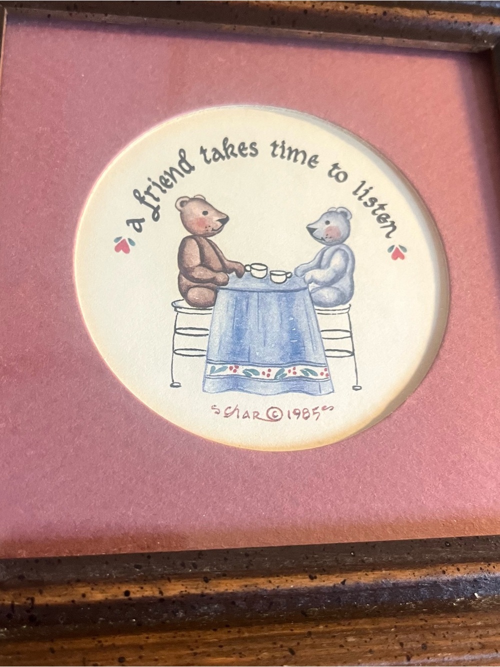 Small Country bears wall plaque art Friend Cottagecore 80s trad wood frame